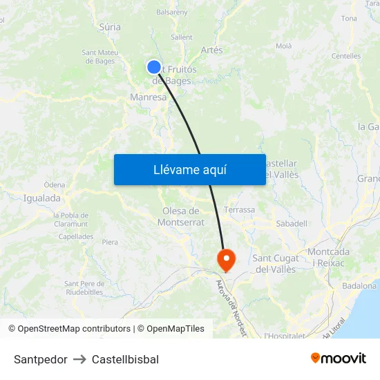 Santpedor to Castellbisbal map