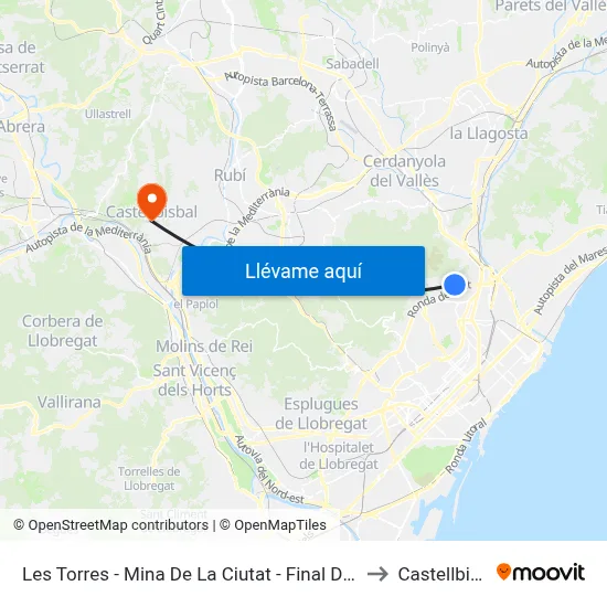 Les Torres - Mina De La Ciutat - Final De Trajecte to Castellbisbal map