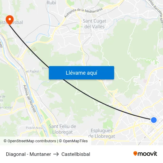 Diagonal - Muntaner to Castellbisbal map