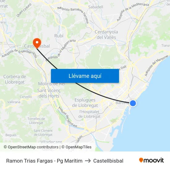 Ramon Trias Fargas - Pg Marítim to Castellbisbal map
