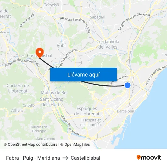Fabra I Puig - Meridiana to Castellbisbal map