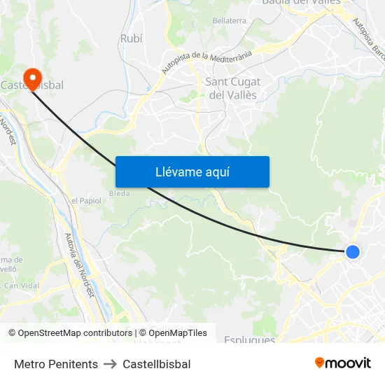 Metro Penitents to Castellbisbal map