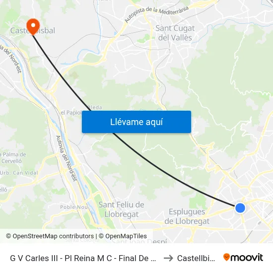 G V Carles III - Pl Reina M C - Final De Trajecte to Castellbisbal map