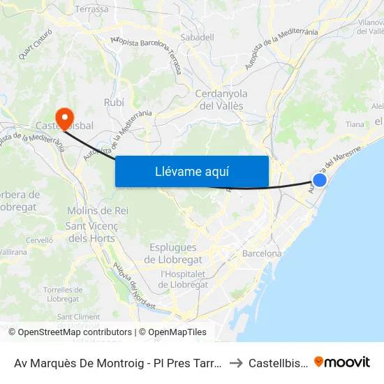 Av Marquès De Montroig - Pl Pres Tarradellas to Castellbisbal map