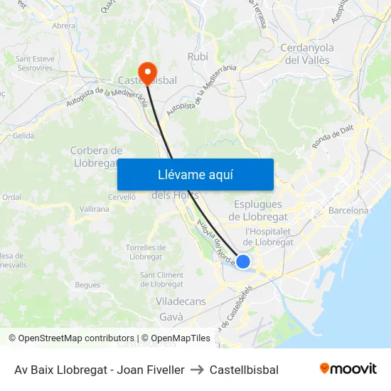 Av Baix Llobregat - Joan Fiveller to Castellbisbal map