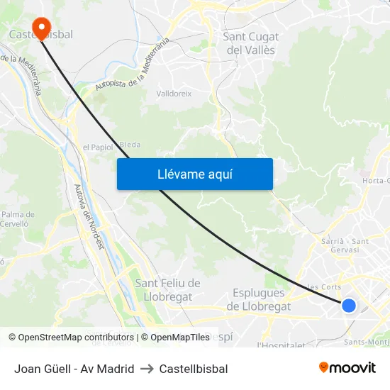 Joan Güell - Av Madrid to Castellbisbal map