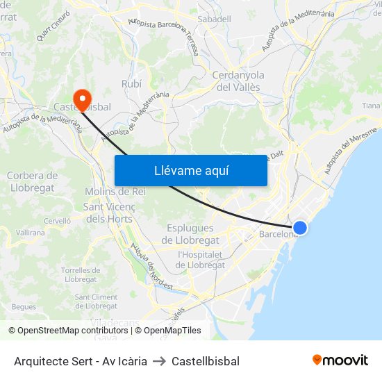 Arquitecte Sert - Av Icària to Castellbisbal map
