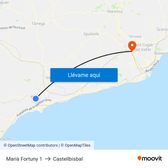 Marià Fortuny 1 to Castellbisbal map