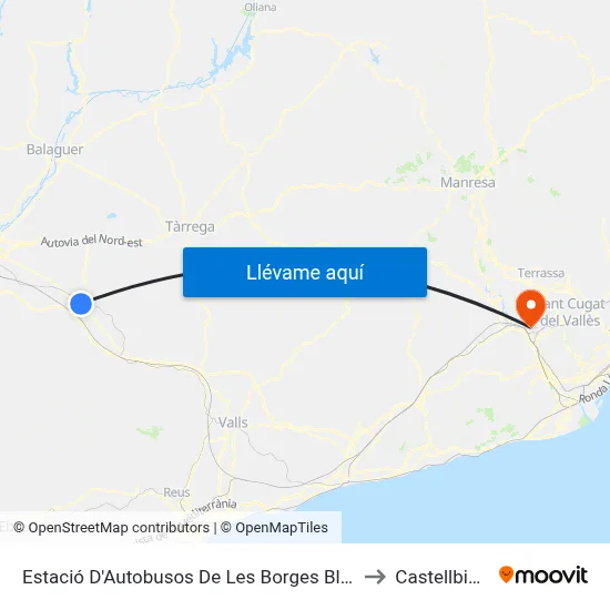 Estació D'Autobusos De Les Borges Blanques to Castellbisbal map