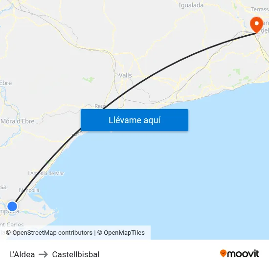 L'Aldea to Castellbisbal map