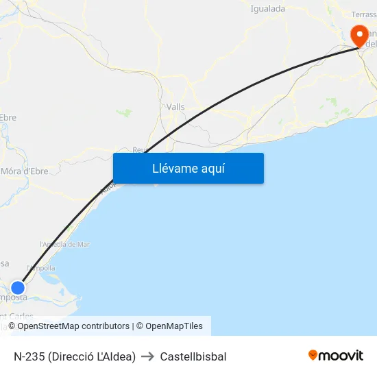 N-235 (Direcció L'Aldea) to Castellbisbal map