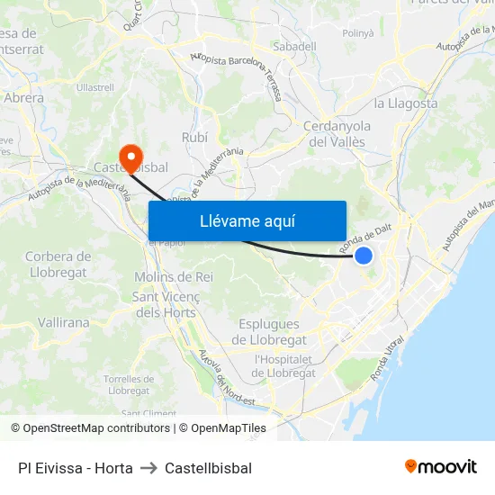 Pl Eivissa - Horta to Castellbisbal map