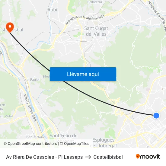 Av Riera De Cassoles - Pl Lesseps to Castellbisbal map