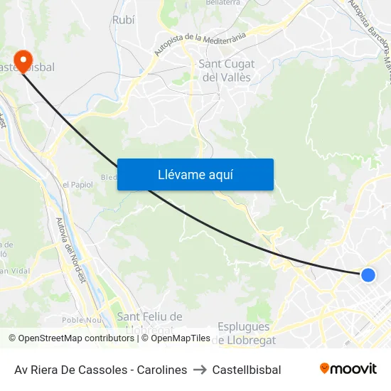 Av Riera De Cassoles - Carolines to Castellbisbal map