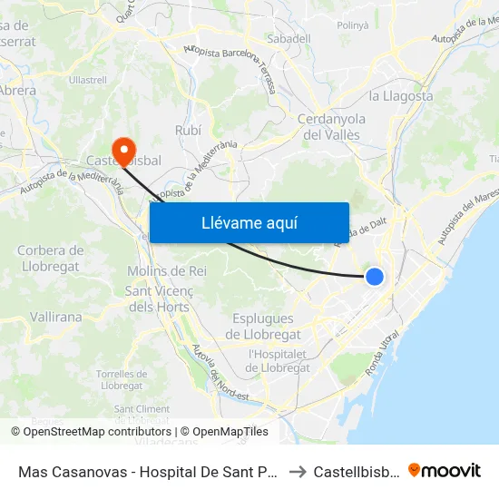 Mas Casanovas - Hospital De Sant Pau to Castellbisbal map