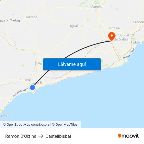 Ramon D'Olzina to Castellbisbal map