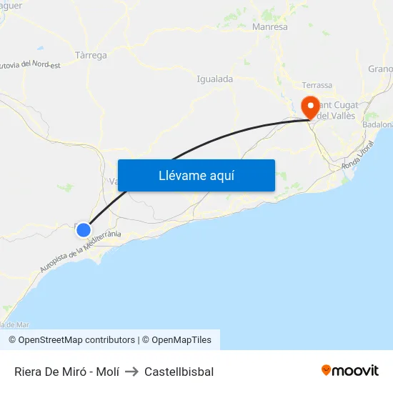 Riera De Miró - Molí to Castellbisbal map