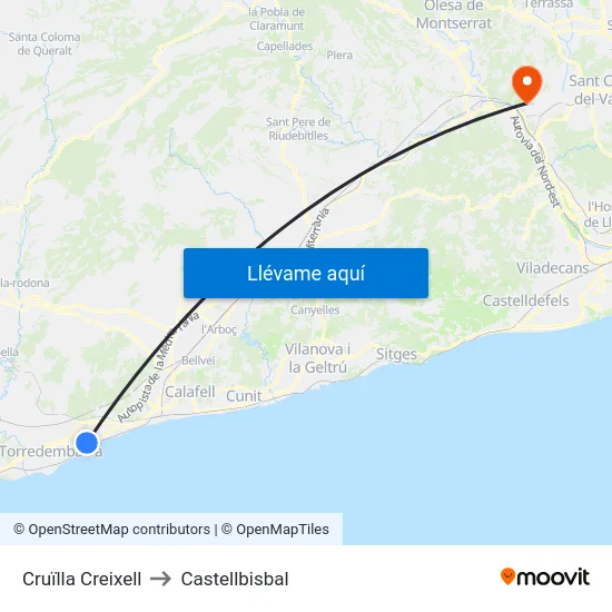 Cruïlla Creixell to Castellbisbal map