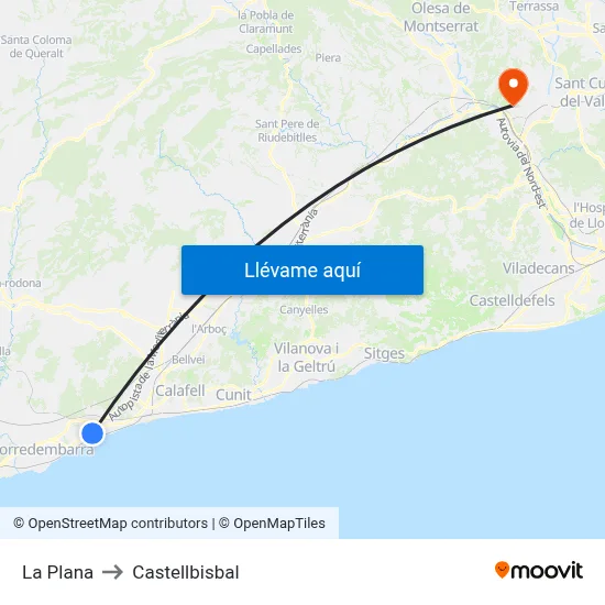 La Plana to Castellbisbal map