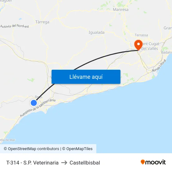 T-314 - S.P. Veterinaria to Castellbisbal map