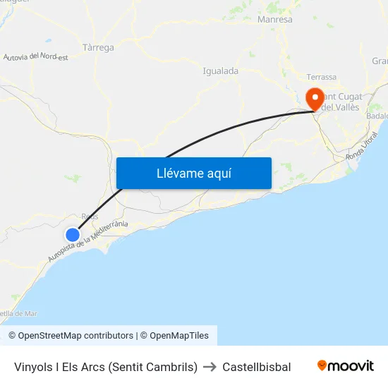 Vinyols I Els Arcs (Sentit Cambrils) to Castellbisbal map