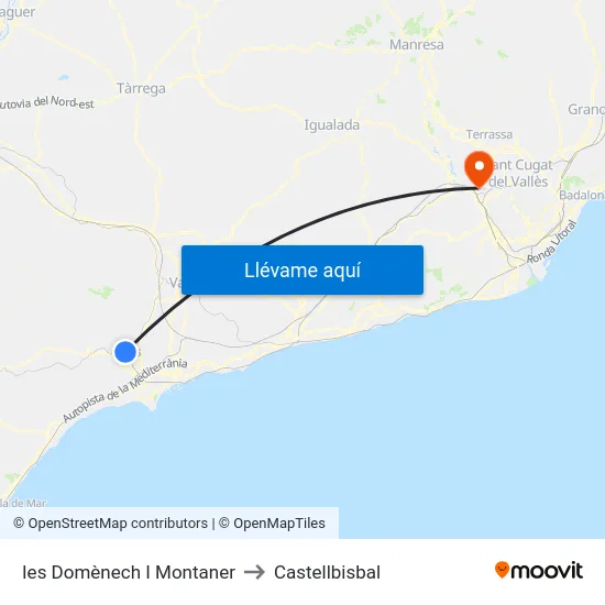 Ies Domènech I Montaner to Castellbisbal map