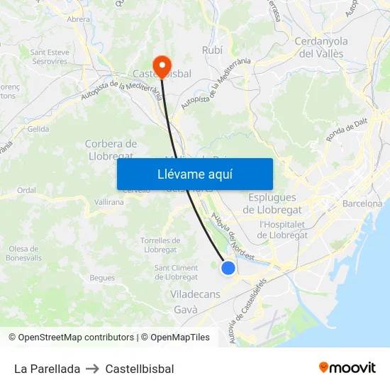 La Parellada to Castellbisbal map