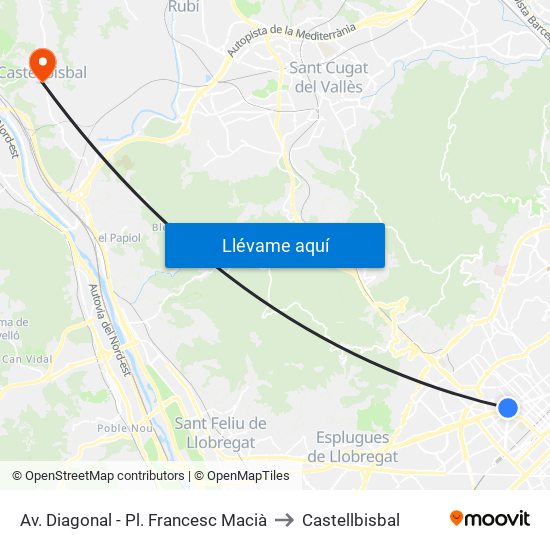 Av. Diagonal - Pl. Francesc Macià to Castellbisbal map