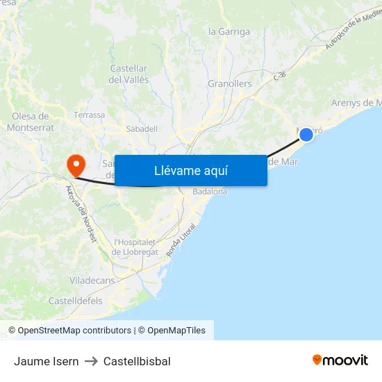 Jaume Isern to Castellbisbal map