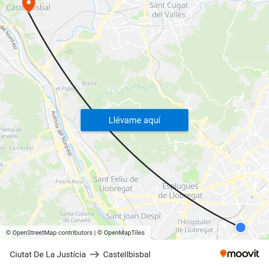 Ciutat De La Justícia to Castellbisbal map