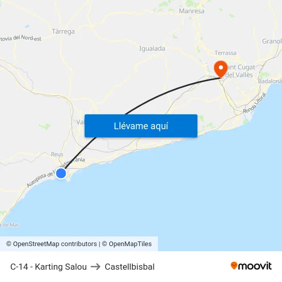 C-14 - Karting Salou to Castellbisbal map