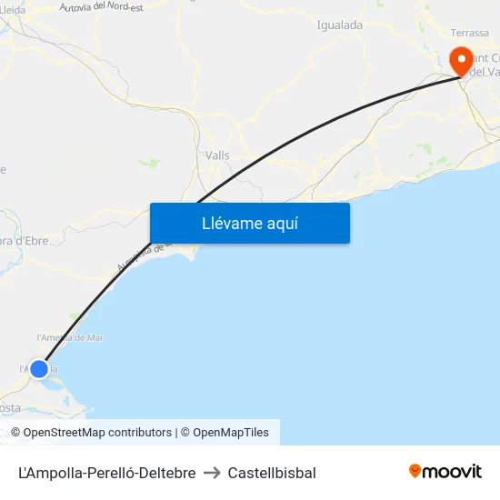 L'Ampolla-Perelló-Deltebre to Castellbisbal map