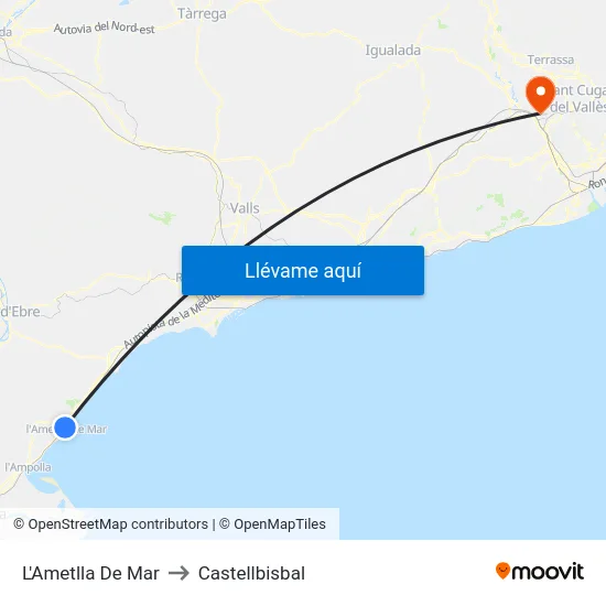 L'Ametlla De Mar to Castellbisbal map