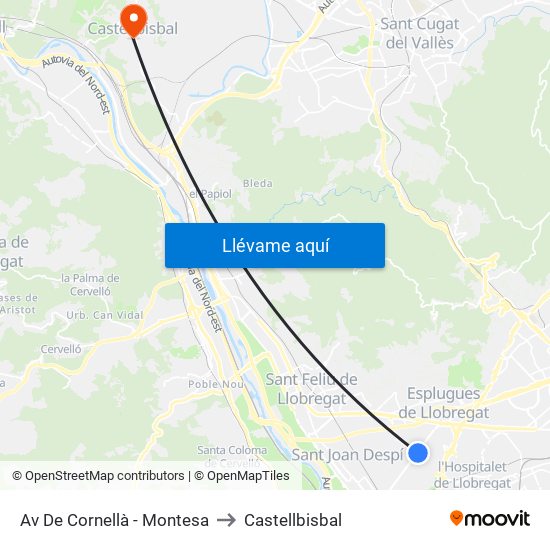 Av De Cornellà - Montesa to Castellbisbal map