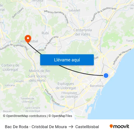 Bac De Roda - Cristóbal De Moura to Castellbisbal map