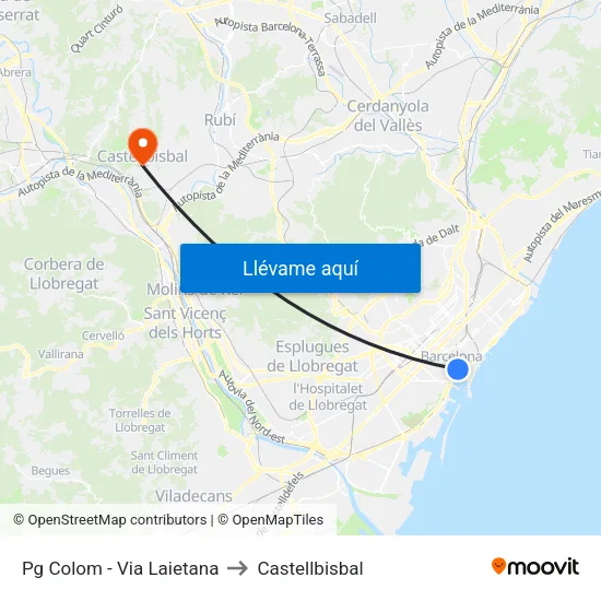 Pg  Colom - Via Laietana to Castellbisbal map