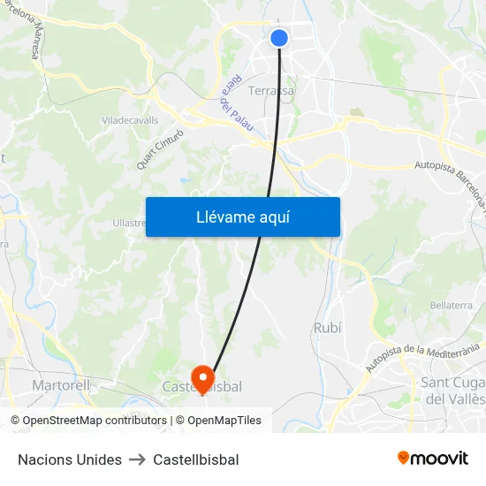 Nacions Unides to Castellbisbal map