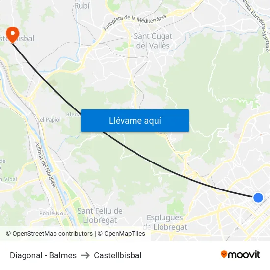 Diagonal - Balmes to Castellbisbal map