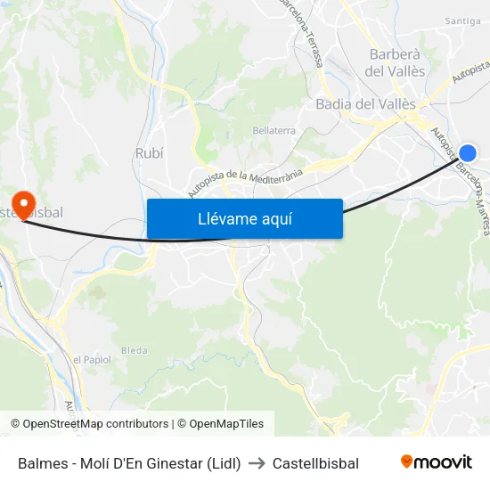 Balmes - Molí D'En Ginestar to Castellbisbal map