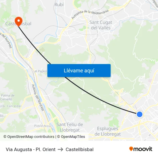 Via Augusta - Pl. Orient to Castellbisbal map