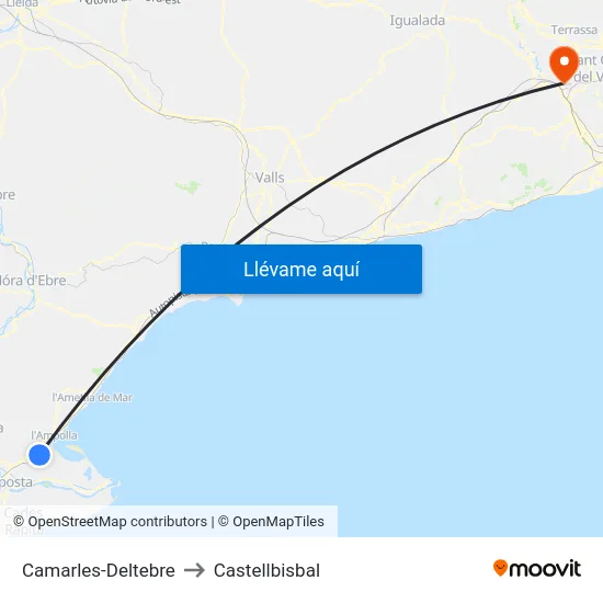 Camarles-Deltebre to Castellbisbal map