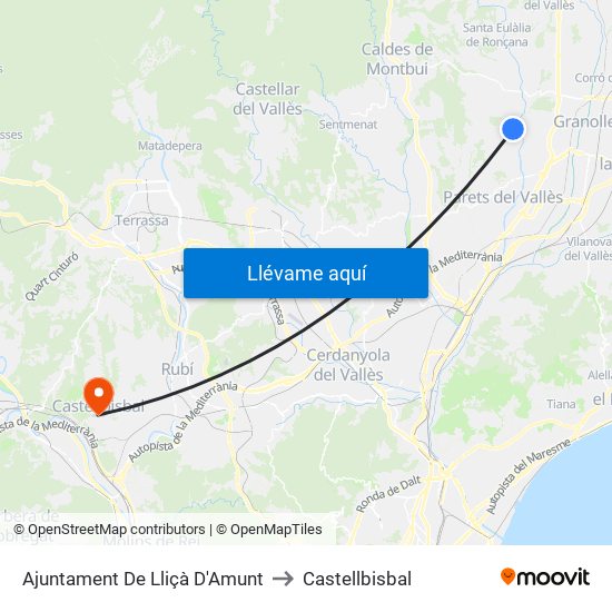 Ajuntament De Lliçà D'Amunt to Castellbisbal map