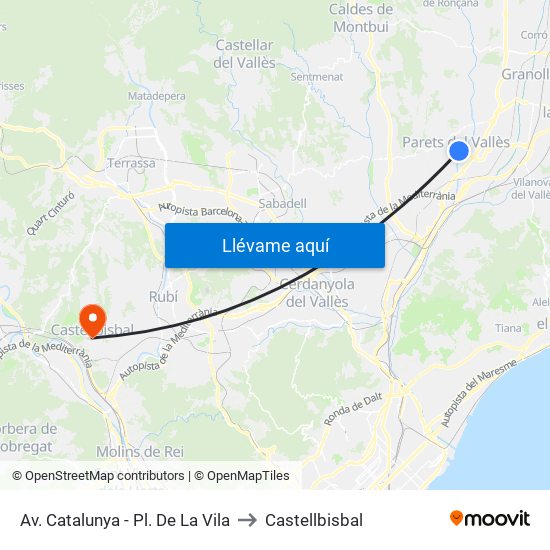 Av. Catalunya - Pl. De La Vila to Castellbisbal map