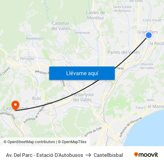 Av. Del Parc - Estació D'Autobusos to Castellbisbal map