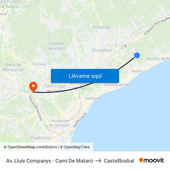 Av. Lluís Companys - Camí De Mataró to Castellbisbal map