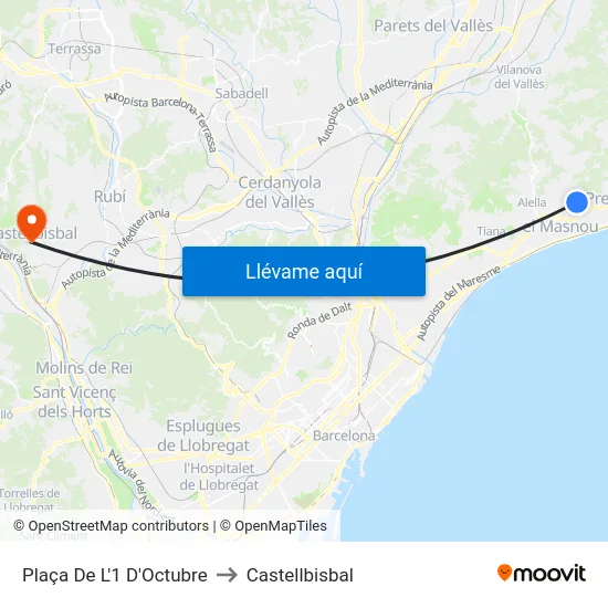Plaça De L'1 D'Octubre to Castellbisbal map