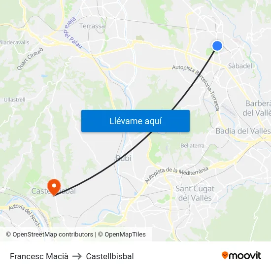 Francesc Macià to Castellbisbal map