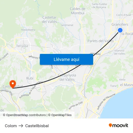 Colom to Castellbisbal map