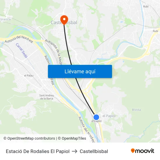 Estació De Rodalies El Papiol to Castellbisbal map