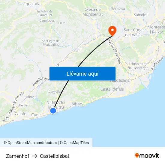 Zamenhof to Castellbisbal map